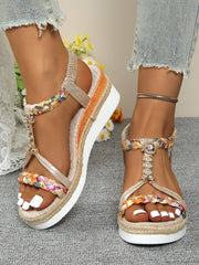 Contrast Woven Wedge Sandals - Sosea Swimwear