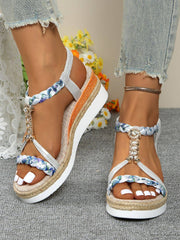 Contrast Woven Wedge Sandals - Sosea Swimwear