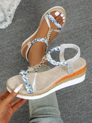 Contrast Woven Wedge Sandals - Sosea Swimwear