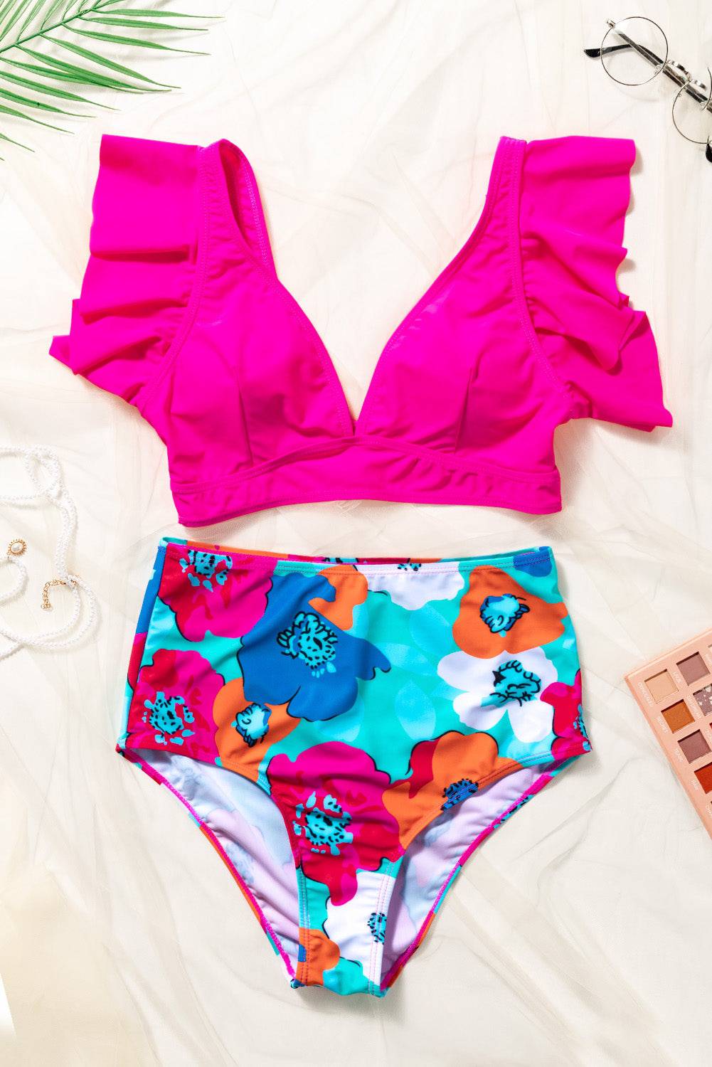 Cropped Swim Top and Floral Bottoms Set - Sosea Swimwear