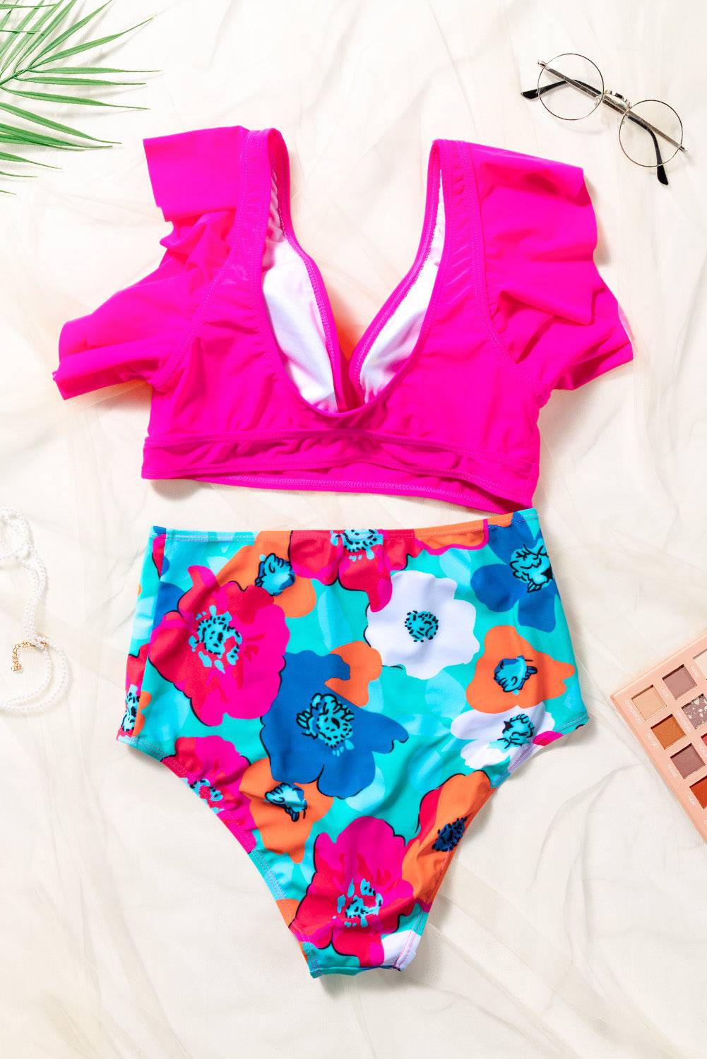 Cropped Swim Top and Floral Bottoms Set - Sosea Swimwear