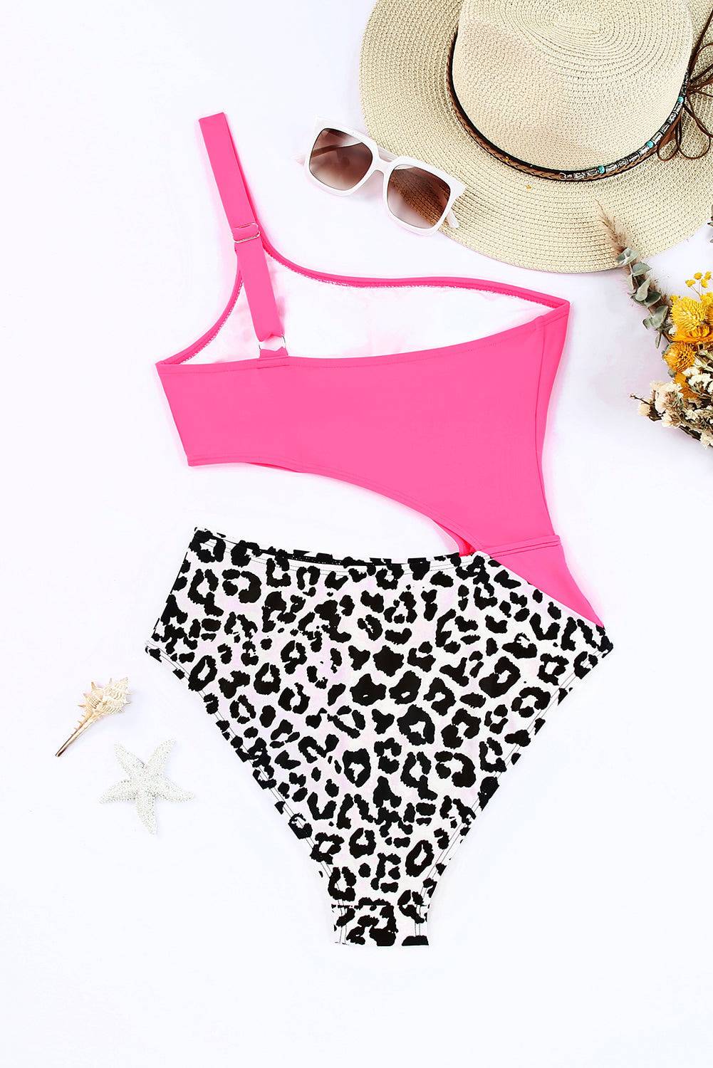 Leopard Cutout One-Shoulder One-Piece Swimsuit - Sosea Swimwear