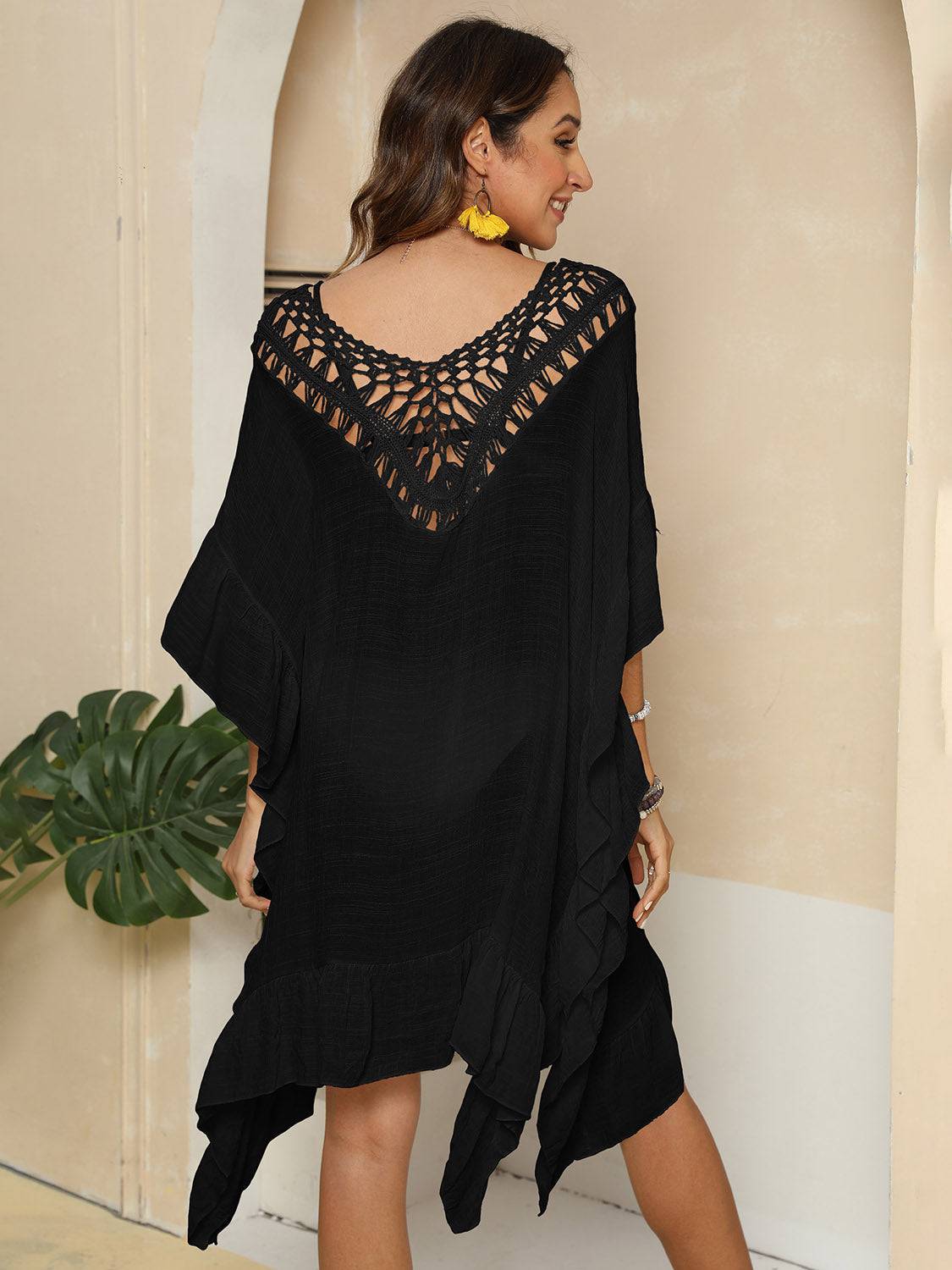 Cutout Ruffled Half Sleeve Cover-Up - Sosea Swimwear