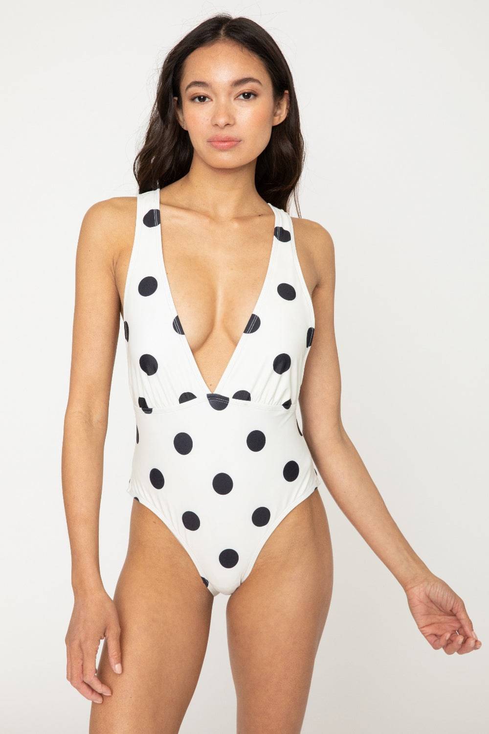 Marina West Swim Beachy Keen Polka Dot Tied Plunge One-Piece Swimsuit - Sosea Swimwear