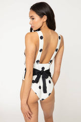 Marina West Swim Beachy Keen Polka Dot Tied Plunge One-Piece Swimsuit - Sosea Swimwear