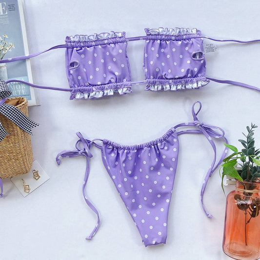 Frill Trim Ruched Bikini Set - Sosea Swimwear