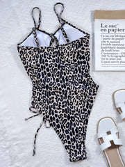 Leopard Cutout Tied One-Piece Swimsuit - Sosea Swimwear