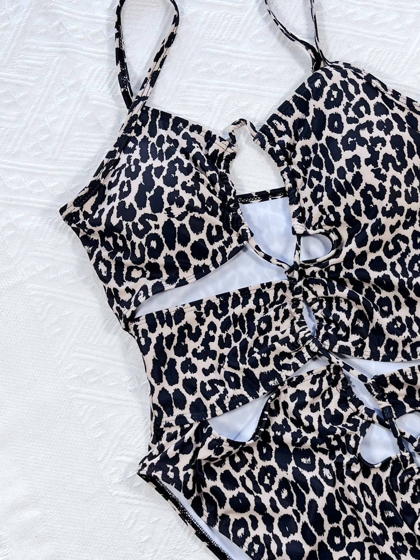 Leopard Cutout Tied One-Piece Swimsuit - Sosea Swimwear