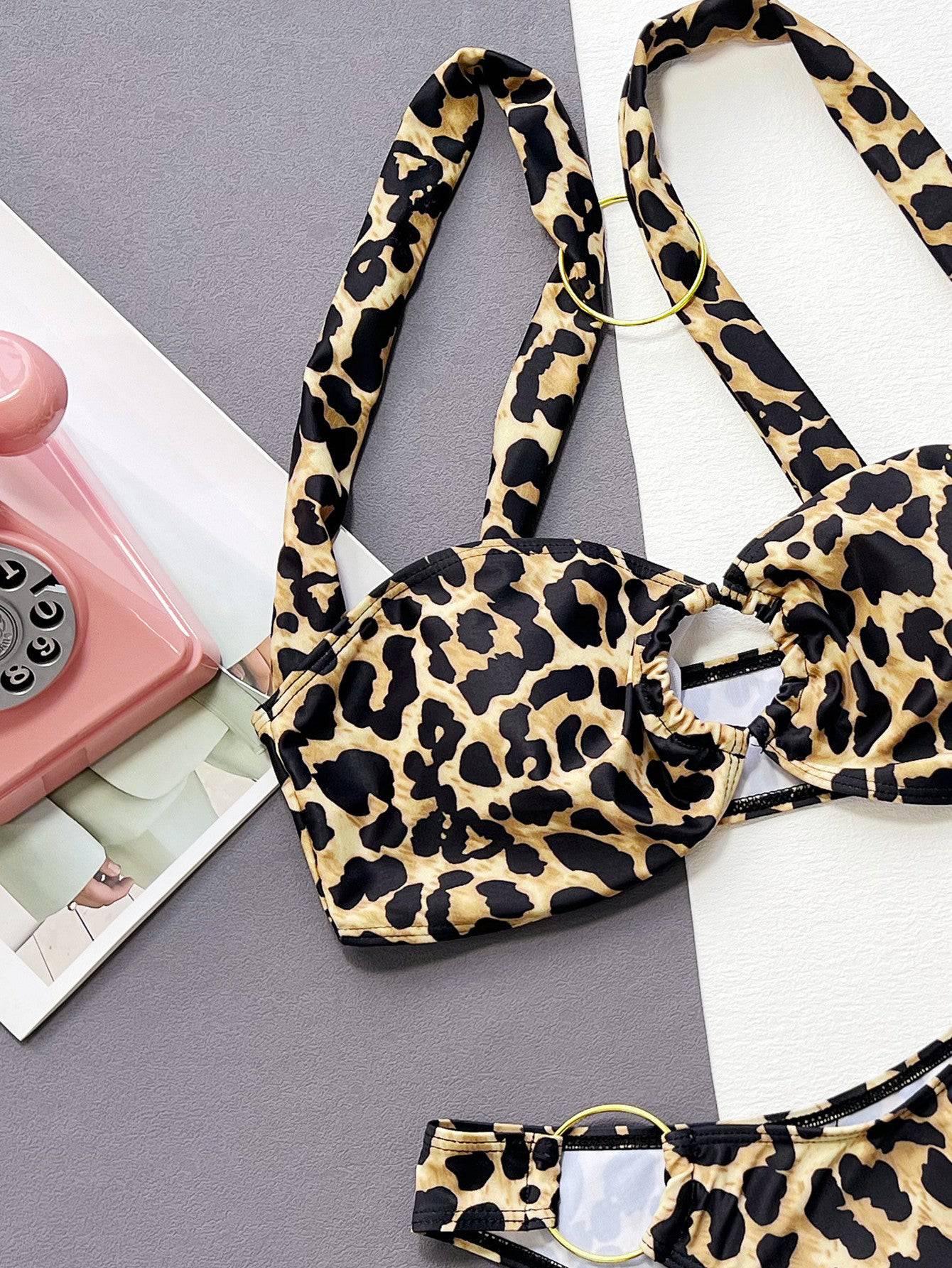 Leopard Ring Detail Bikini Set - Sosea Swimwear