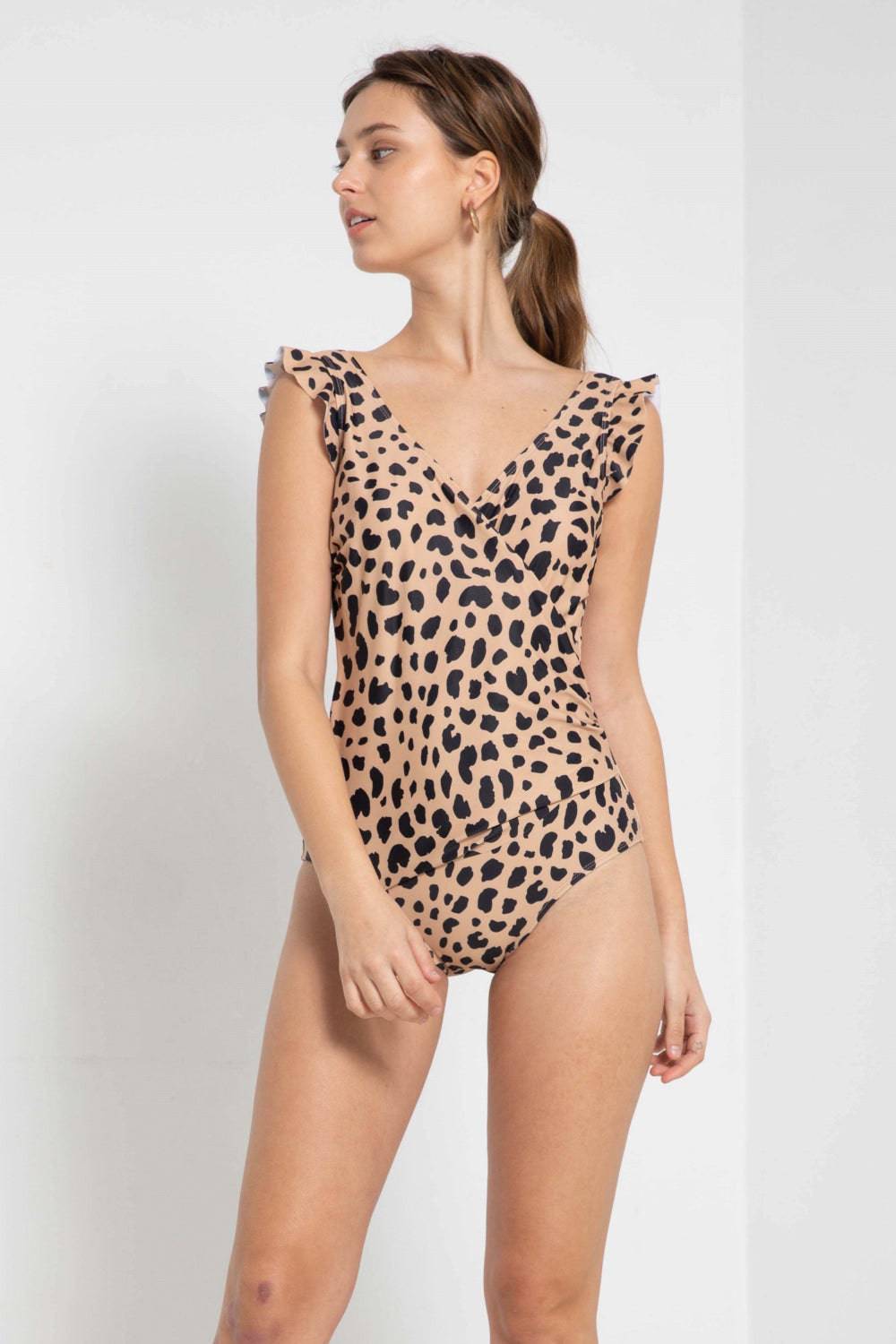 Marina West Swim Full Size Float On Ruffle Faux Wrap One-Piece in Leopard - Sosea Swimwear