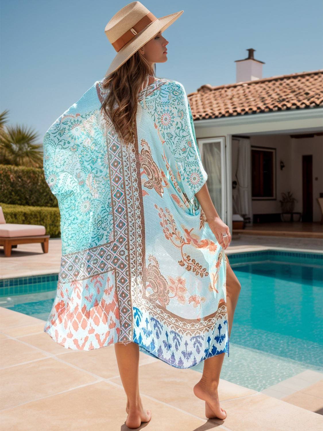 Printed Open Front Cover-Up - Sosea Swimwear