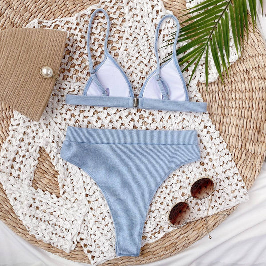 Spaghetti Strap Ribbed Bikini Set - Sosea Swimwear