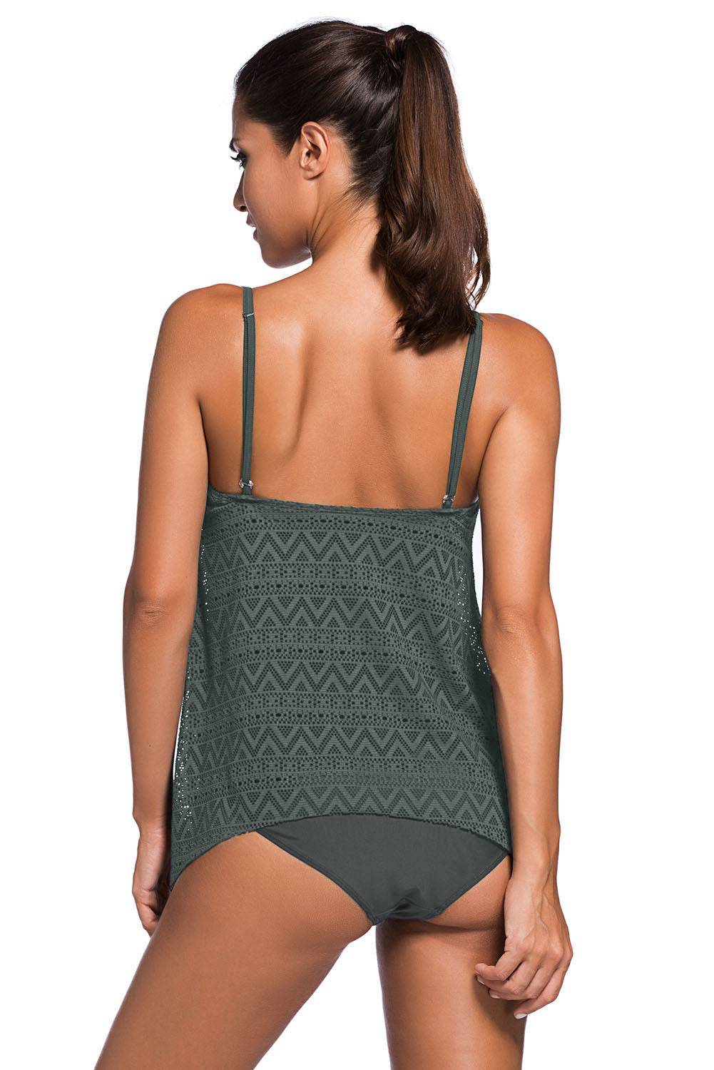 Full Size Spaghetti Strap Scoop Neck Tankini Set - Sosea Swimwear