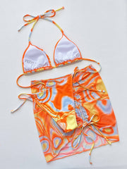 Multicolored Drawstring Ruched Three-Piece Swim Set - Sosea Swimwear