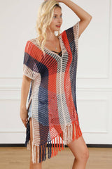 Tassel Color Block V-Neck Cover Up - Sosea Swimwear