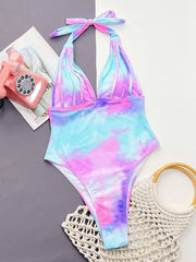 Tie-Dye Halter Neck One-Piece Swimsuit - Sosea Swimwear