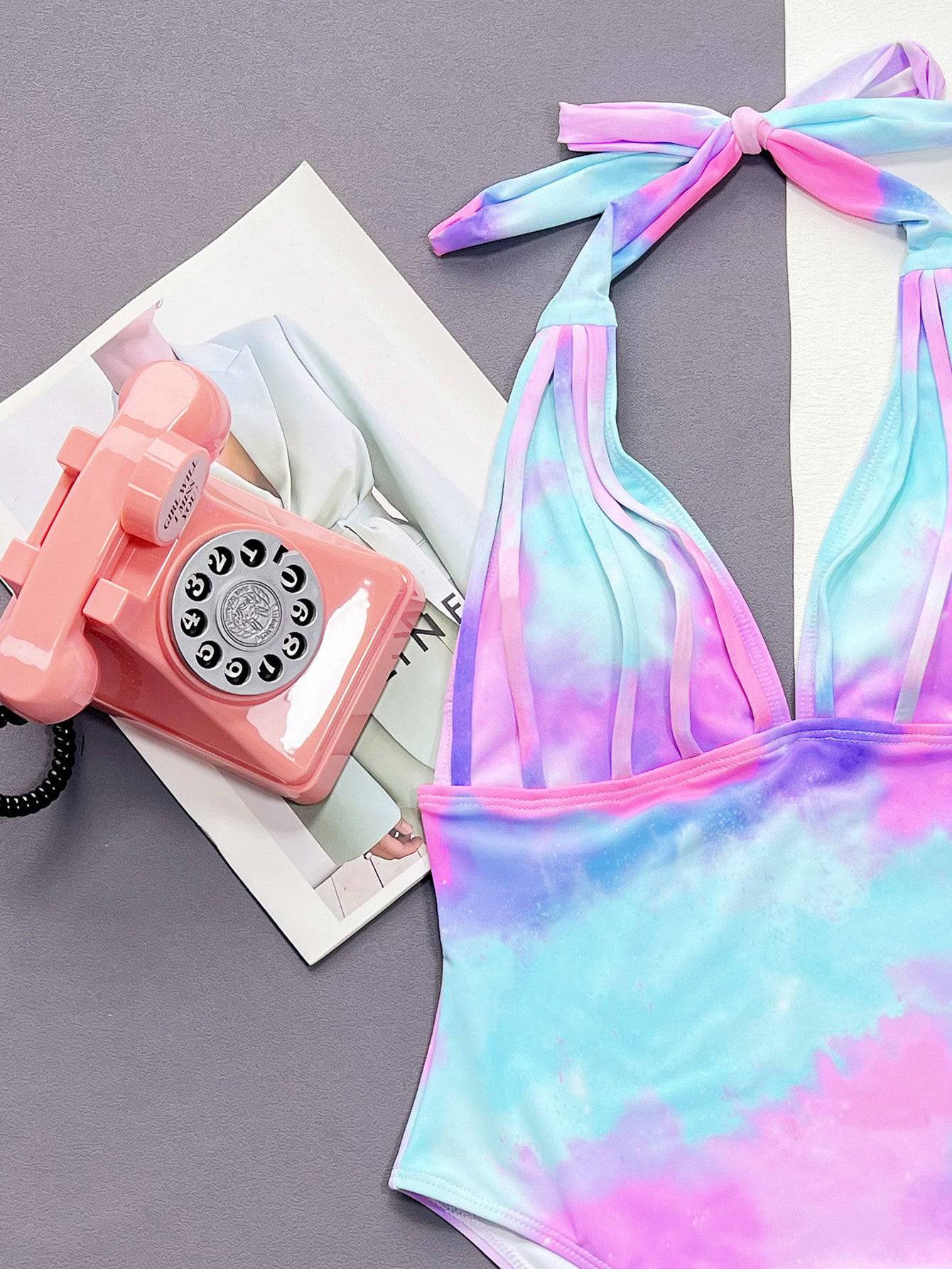 Tie-Dye Halter Neck One-Piece Swimsuit - Sosea Swimwear