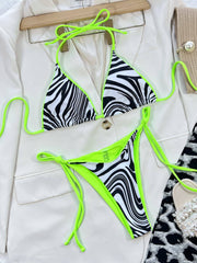 Zebra Print Halter Neck Bikini Set - Sosea Swimwear