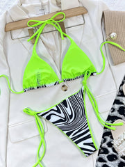 Zebra Print Halter Neck Bikini Set - Sosea Swimwear