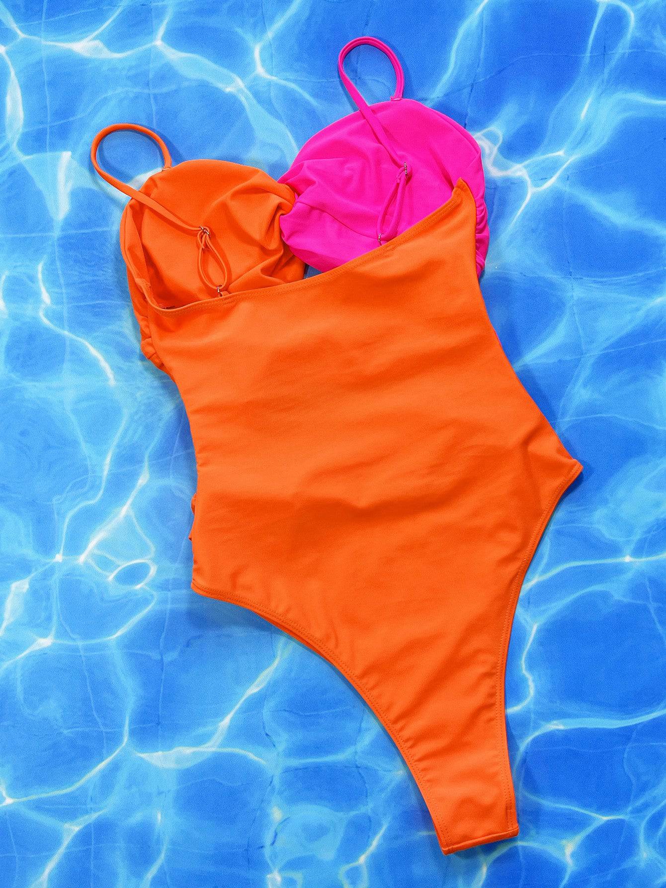 Two-Tone Twisted Cutout One-Piece Swimsuit - Sosea Swimwear