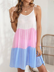 Color Block Spaghetti Strap Cover-Up Dress - Sosea Swimwear