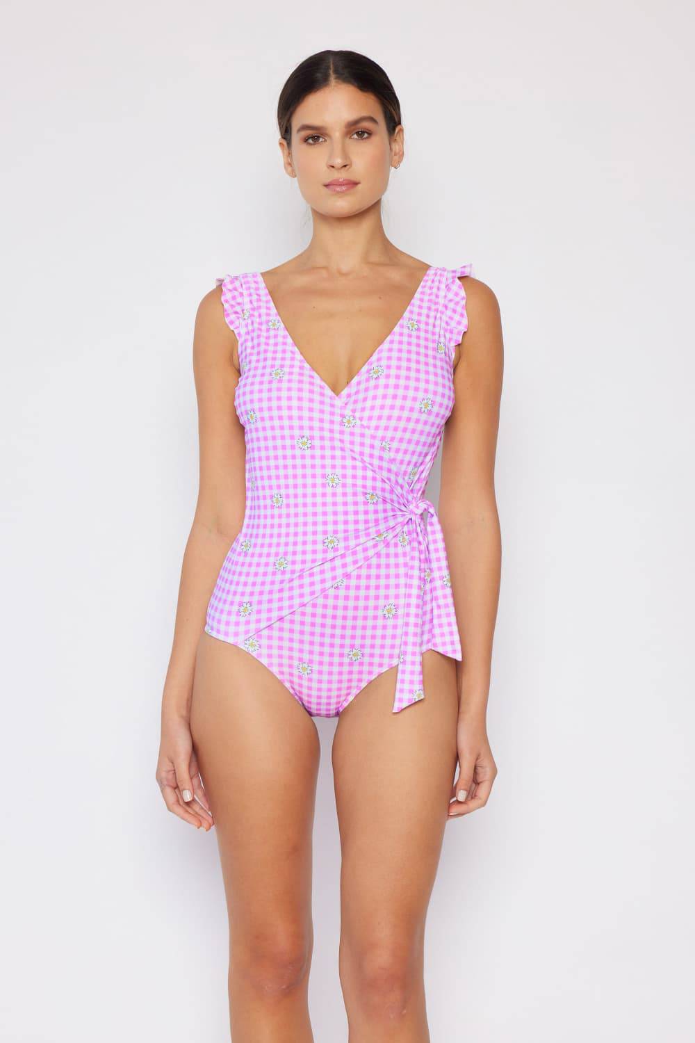 Marina West Swim Full Size Float On Ruffle Faux Wrap One-Piece in Carnation Pink - Sosea Swimwear