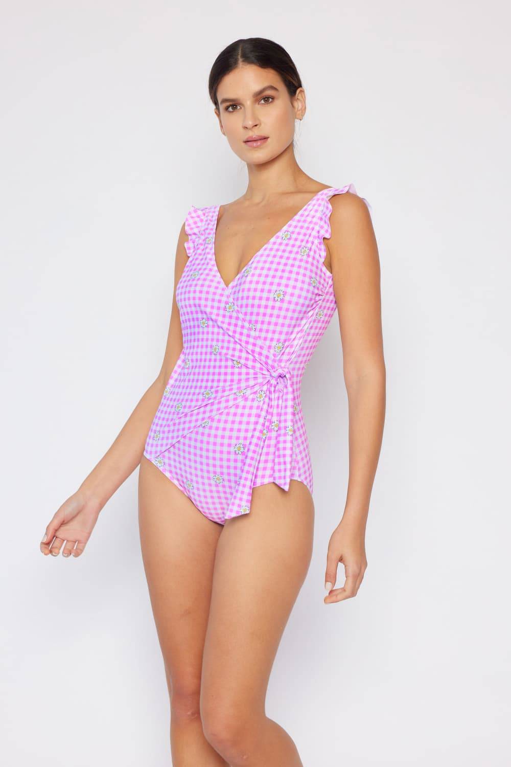 Marina West Swim Full Size Float On Ruffle Faux Wrap One-Piece in Carnation Pink - Sosea Swimwear