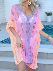 Openwork Contrast V-Neck Cover-Up - Sosea Swimwear