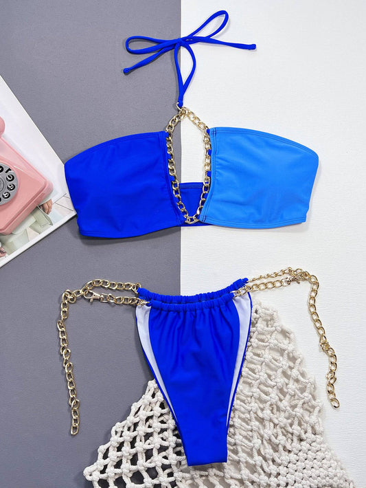 Chain Detail Halter Neck Bikini Set - Sosea Swimwear