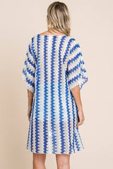 Cotton Bleu by Nu Lab Tied Striped Plunge Half Sleeve Cover-Up - Sosea Swimwear