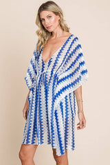 Cotton Bleu by Nu Lab Tied Striped Plunge Half Sleeve Cover-Up - Sosea Swimwear