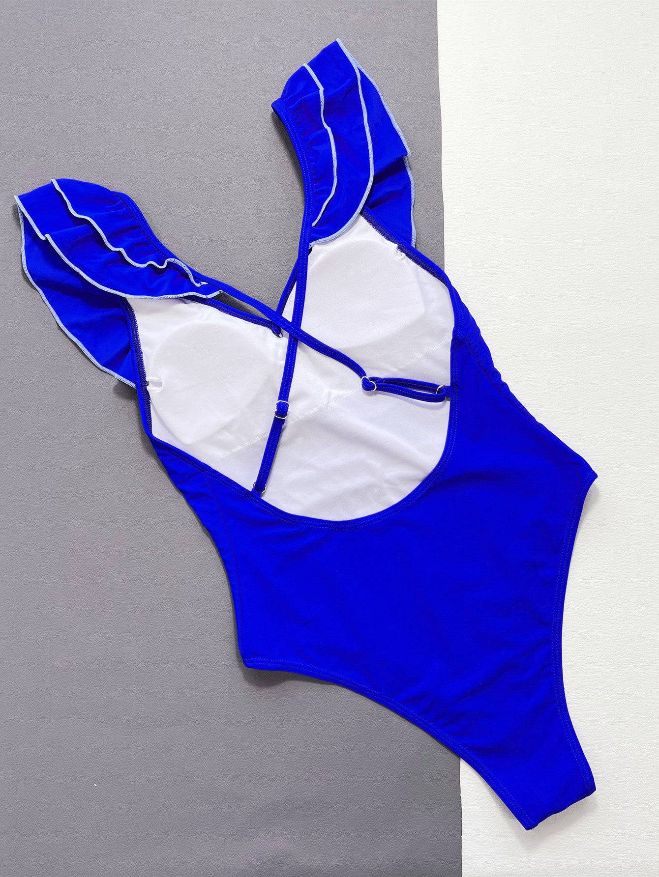 Ruffled Crisscross Backless One-Piece Swimsuit - Sosea Swimwear
