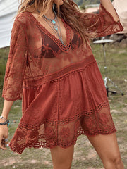 Lace Detail Plunge Cover-Up Dress - Sosea Swimwear