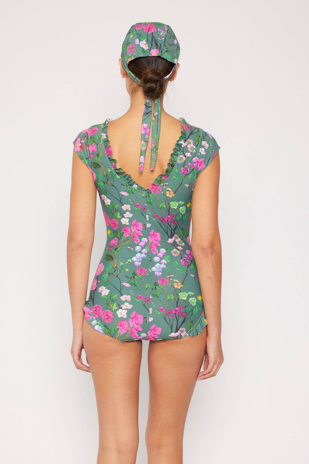 Marina West Swim Bring Me Flowers V-Neck One Piece Swimsuit In Sage - Sosea Swimwear