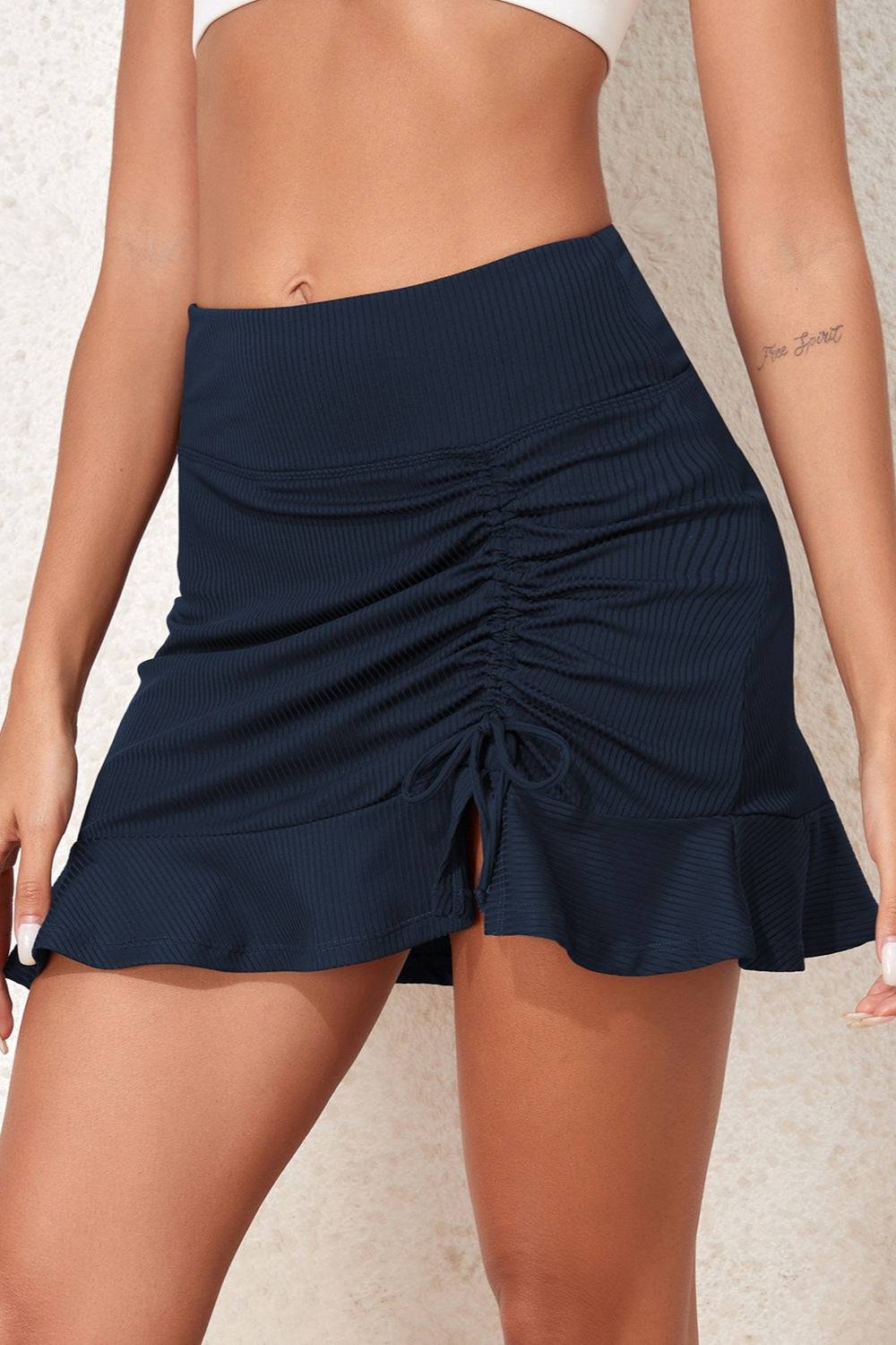 Ruched Elastic Waist Swim Skirt - Sosea Swimwear