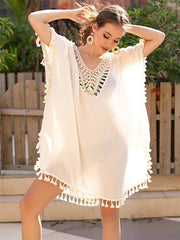 Tassel Cutout Half Sleeve Cover-Up - Sosea Swimwear