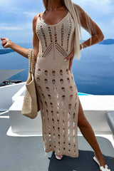 Openwork Slit Scoop Neck Sleeveless Cover Up - Sosea Swimwear