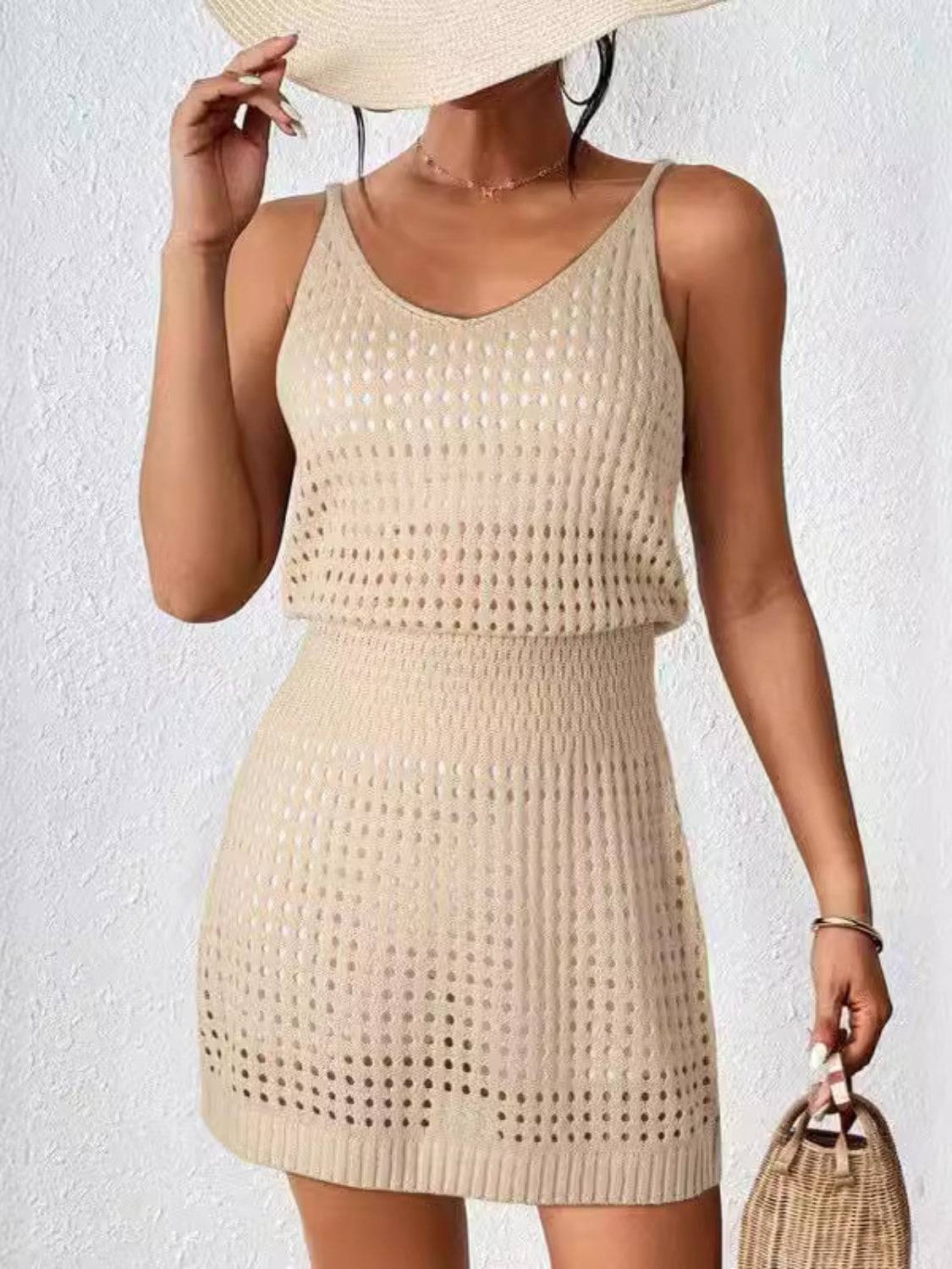 Openwork V-Neck Sleeveless Cover Up Dress - Sosea Swimwear