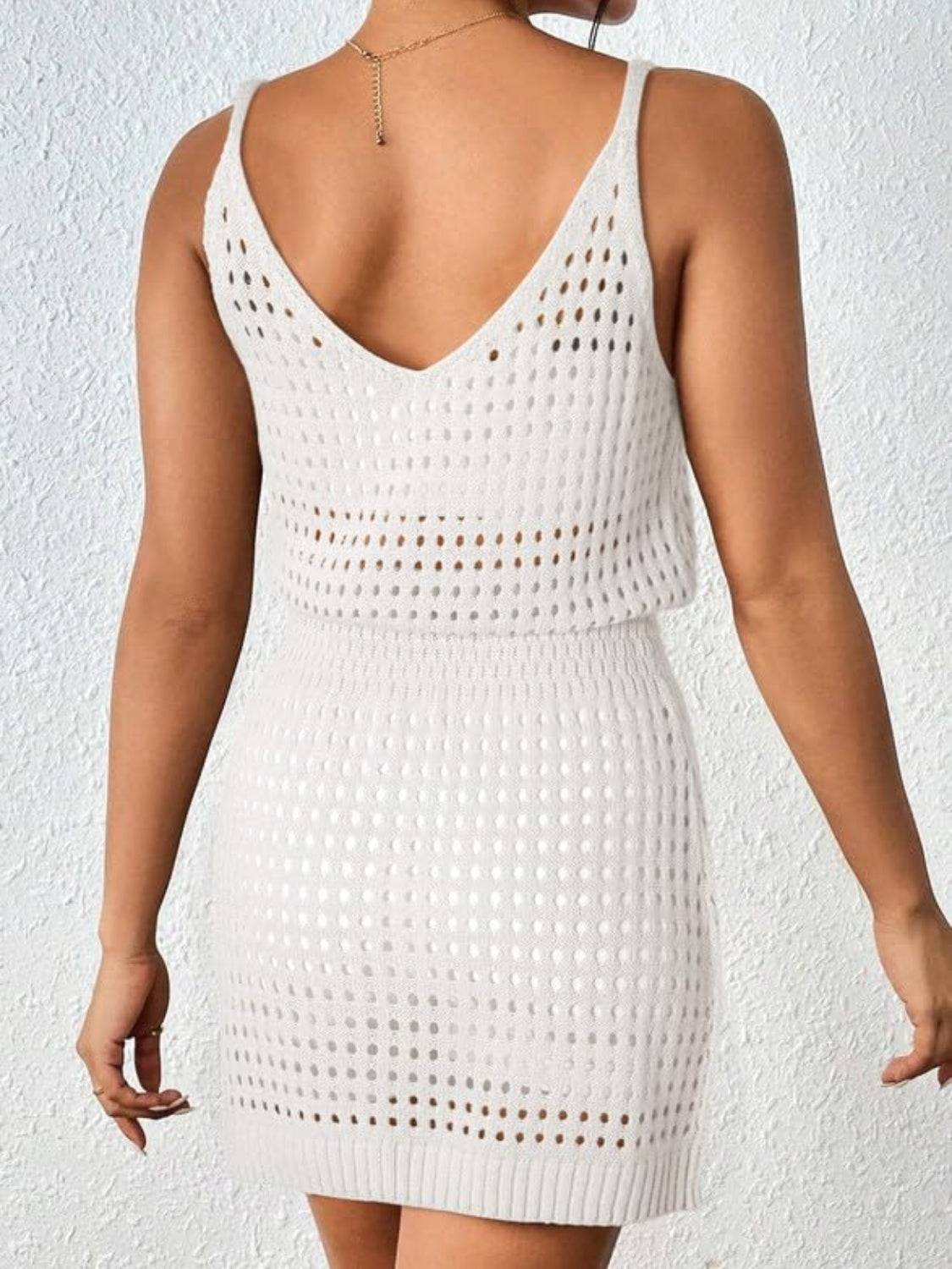 Openwork V-Neck Sleeveless Cover Up Dress - Sosea Swimwear