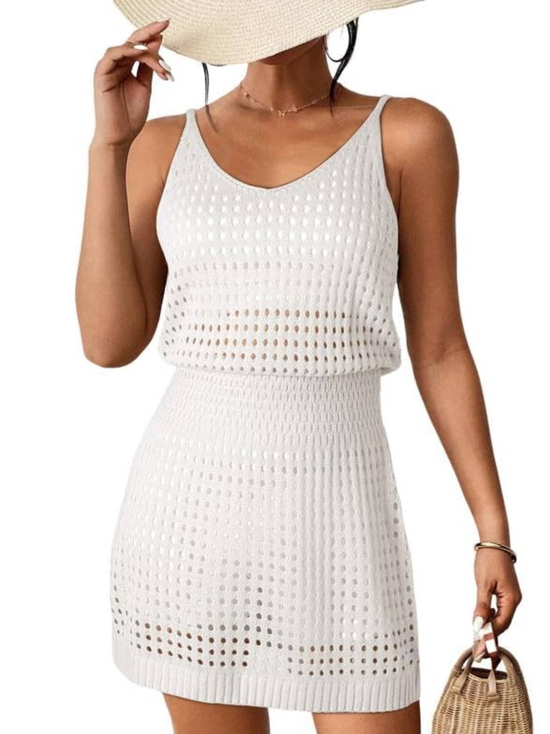 Openwork V-Neck Sleeveless Cover Up Dress - Sosea Swimwear