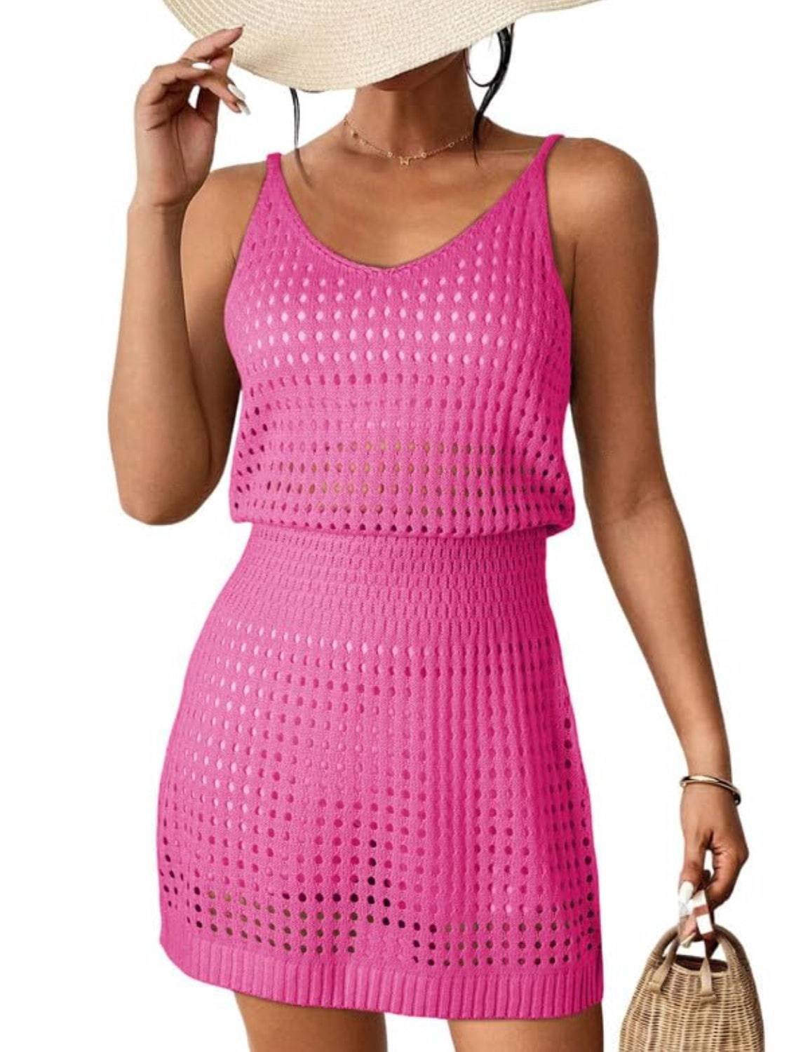 Openwork V-Neck Sleeveless Cover Up Dress - Sosea Swimwear