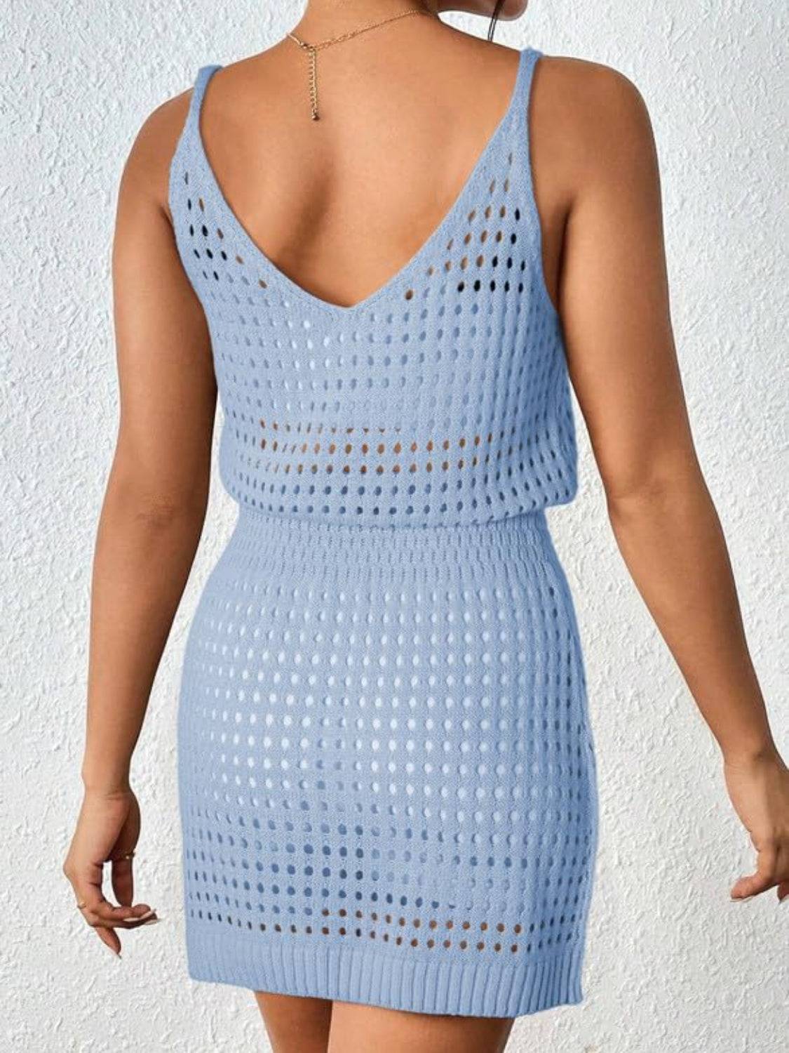 Openwork V-Neck Sleeveless Cover Up Dress - Sosea Swimwear