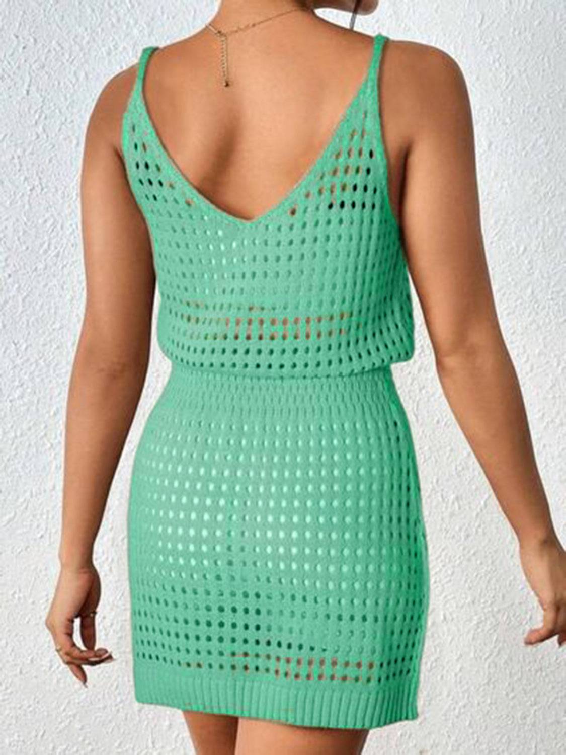 Openwork V-Neck Sleeveless Cover Up Dress - Sosea Swimwear