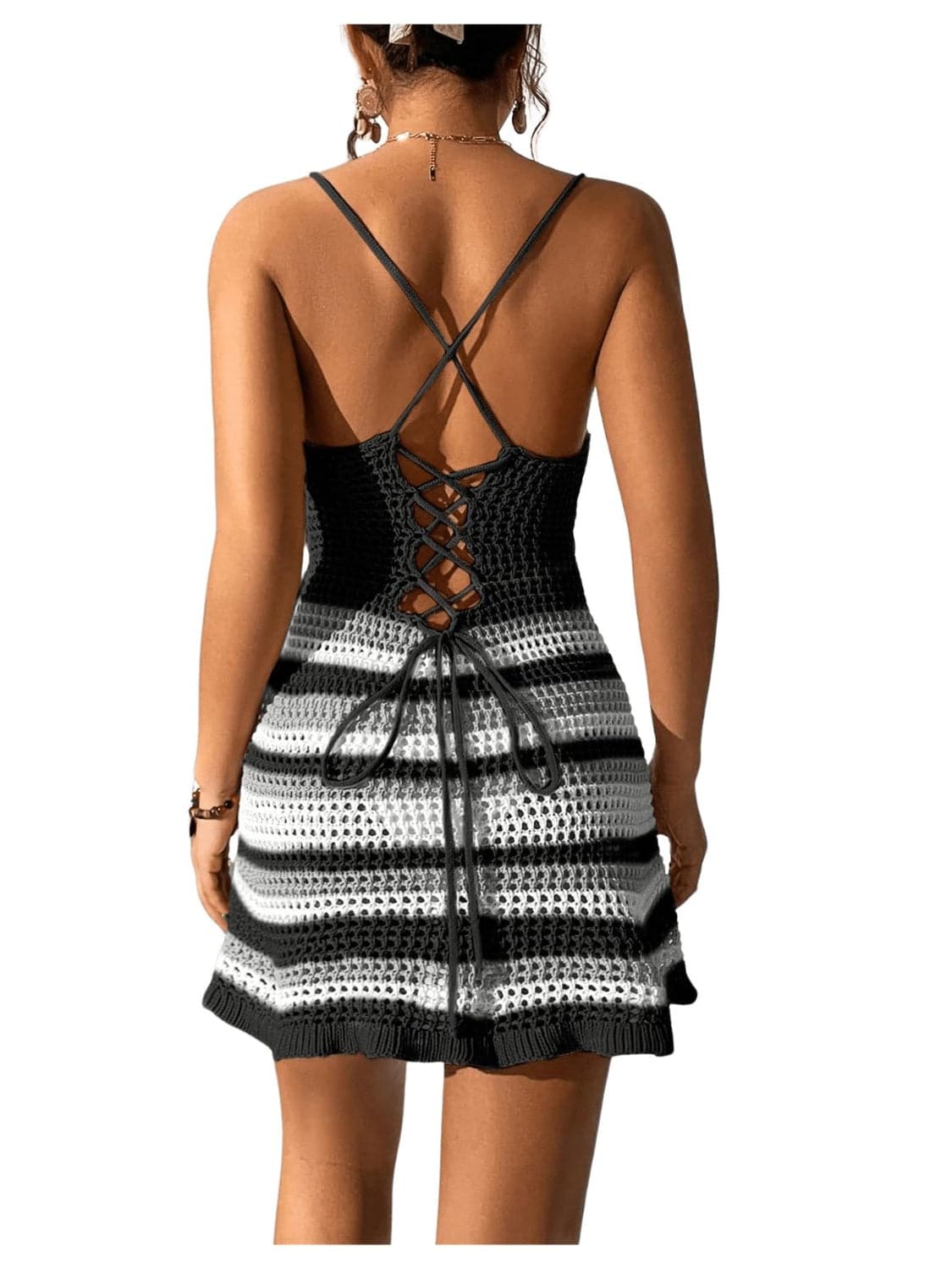 Cutout Striped Spaghetti Strap Cover Up Dress - Sosea Swimwear