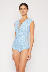 Marina West Swim Bring Me Flowers V-Neck One Piece Swimsuit In Thistle Blue - Sosea Swimwear