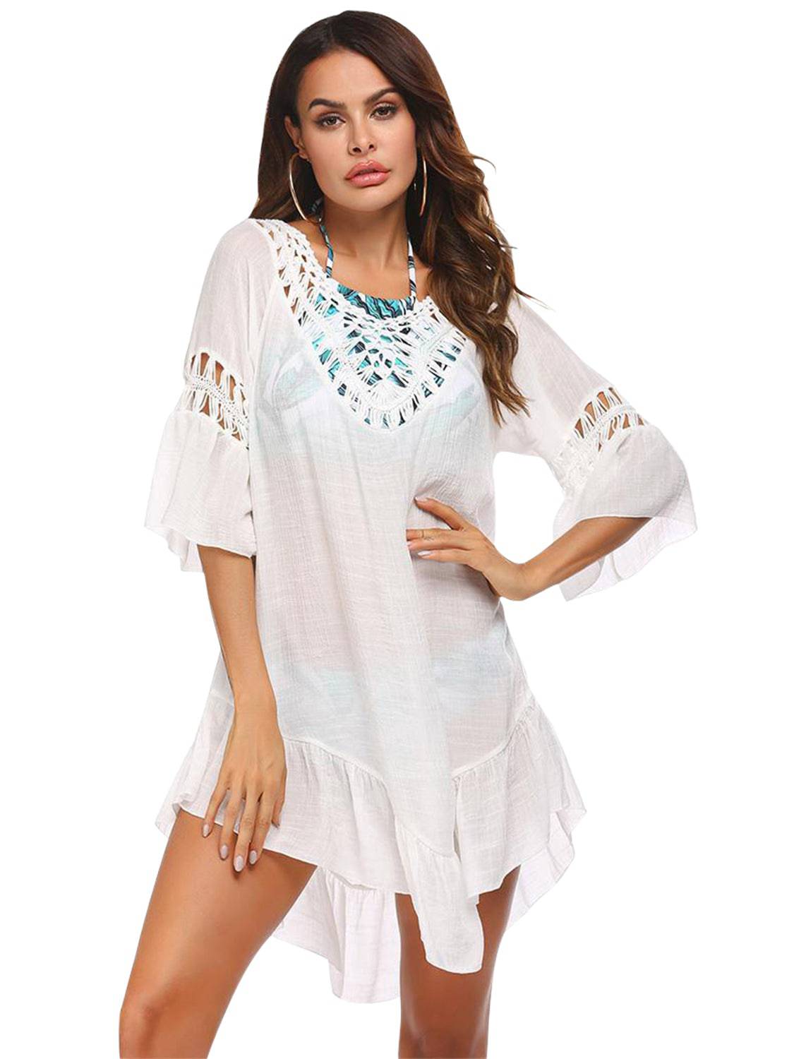 Backless Cutout Three-Quarter Sleeve Cover Up - Sosea Swimwear