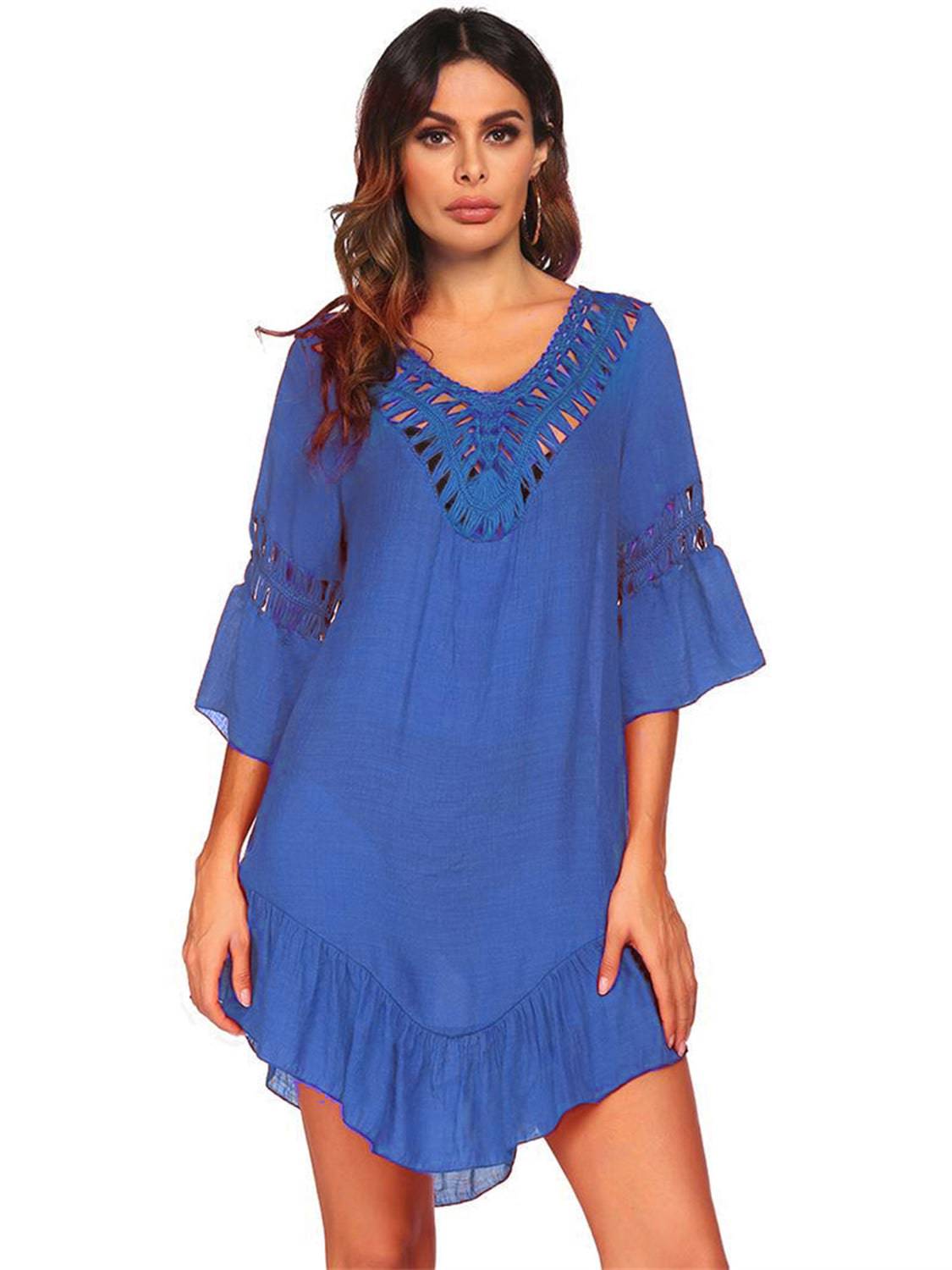 Backless Cutout Three-Quarter Sleeve Cover Up - Sosea Swimwear