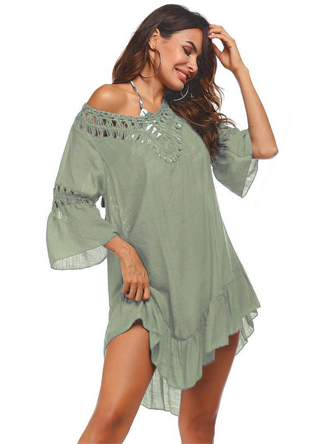 Backless Cutout Three-Quarter Sleeve Cover Up - Sosea Swimwear