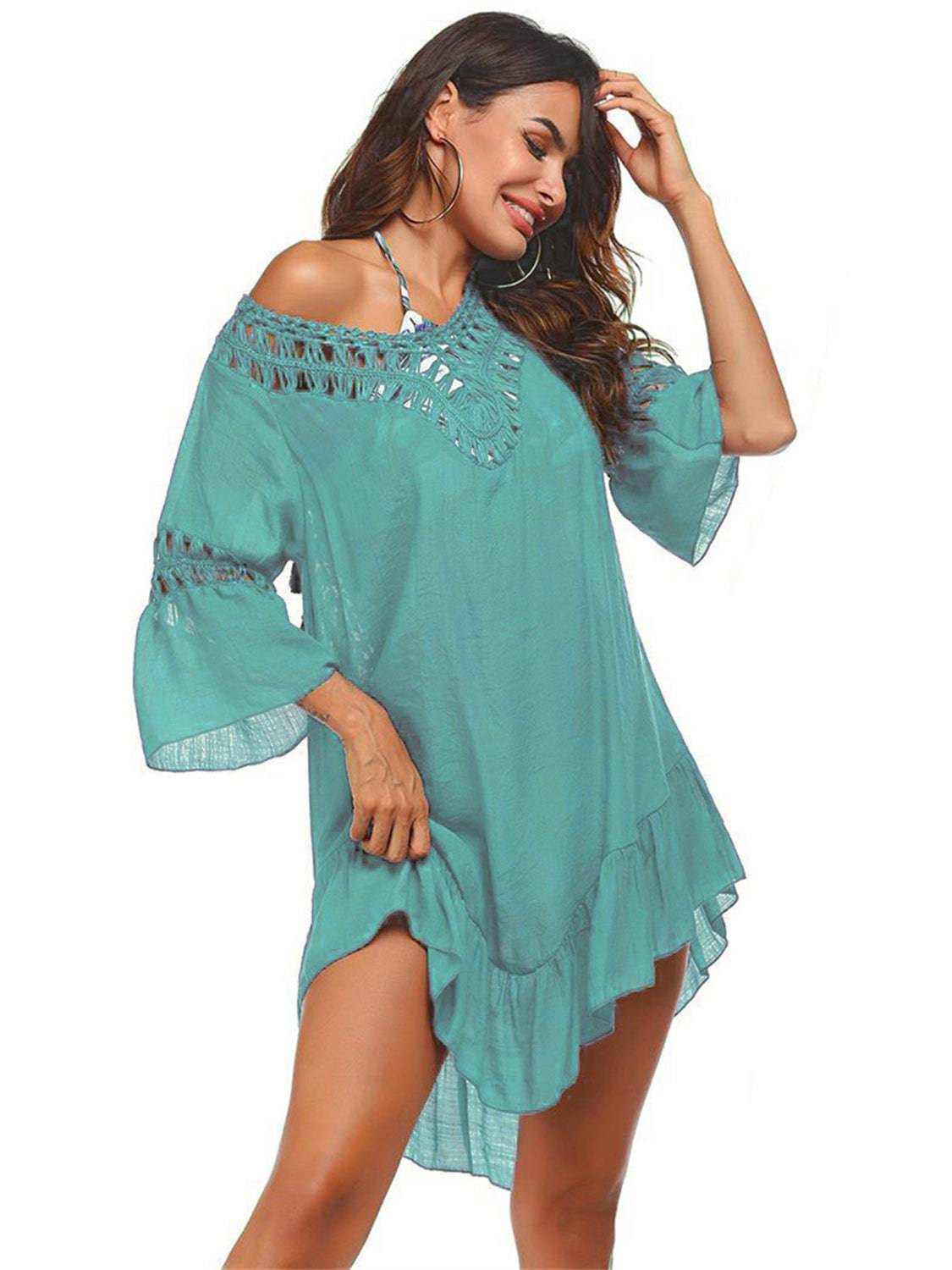 Backless Cutout Three-Quarter Sleeve Cover Up - Sosea Swimwear