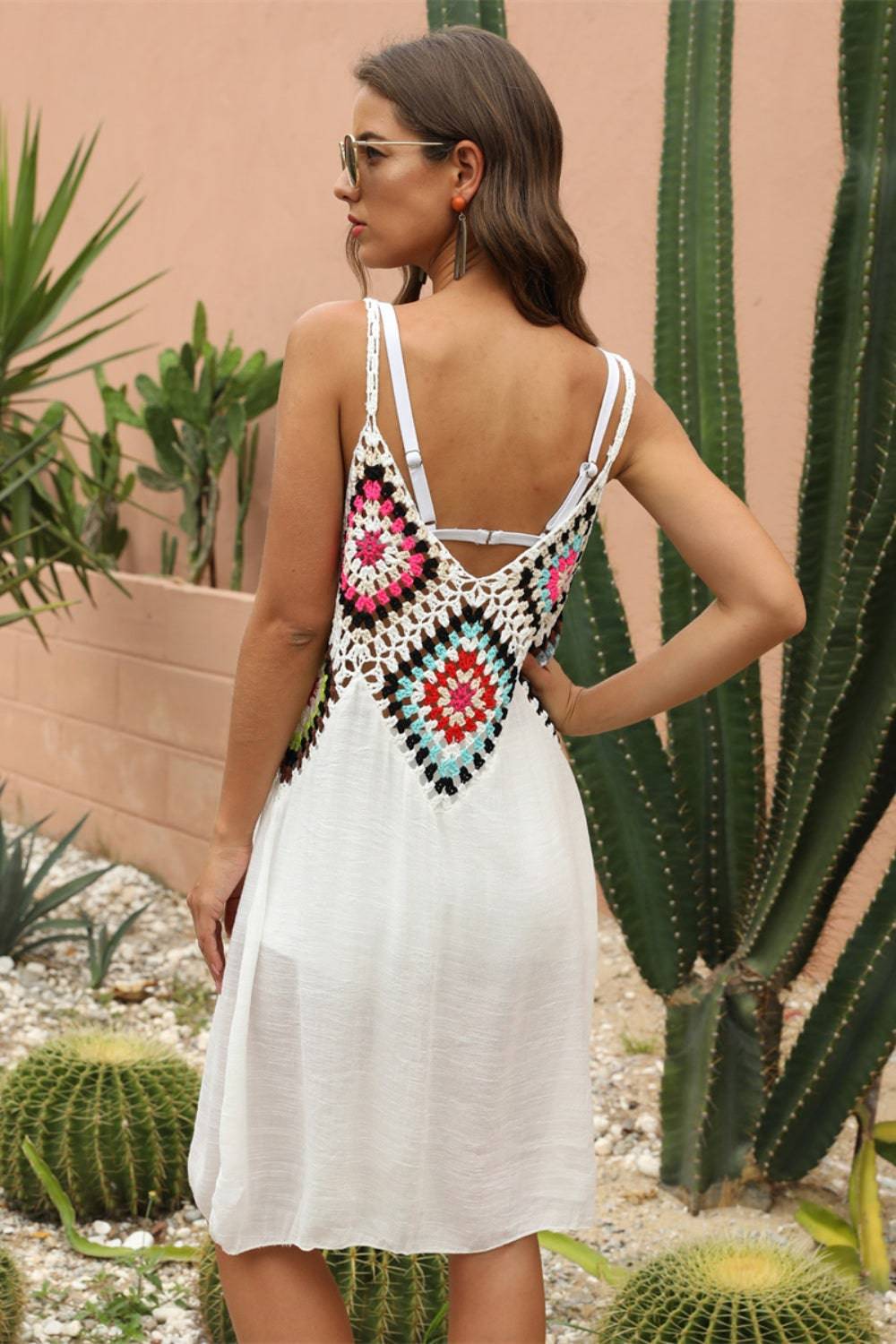 Geometric V-Neck Spaghetti Strap Cover Up Dress - Sosea Swimwear